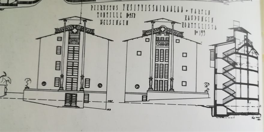 Salus-sairaalan arkkitehtuuri piirroksia (AM).